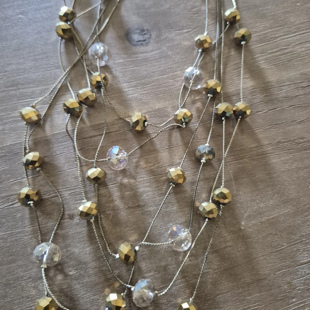 Layered Gold Bead and Crystal Multi-Strand Necklace‎ - Women Jewelry